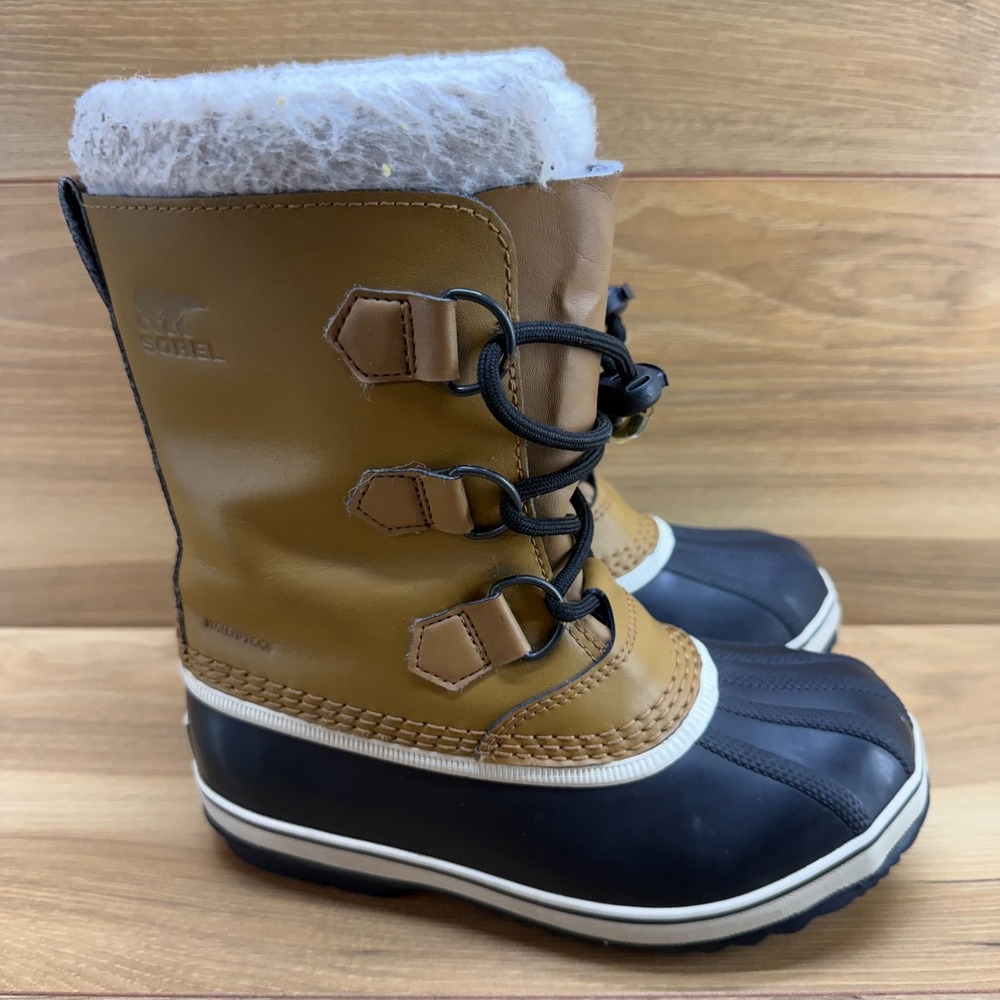 Sorel Yoot Pac Snow Boots Youth Big Kids 2 Tan Black Sherpa Outdoor Insulated